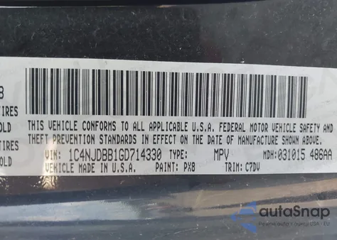 2016 Jeep Compass Sport из США, поврежденный, VIN 1C4NJDBB1GD714330